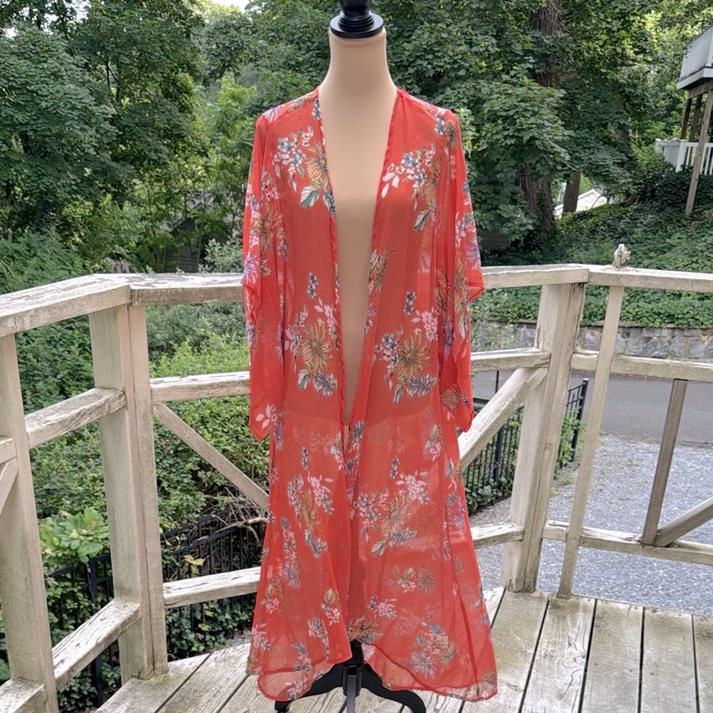 Sheer Floral Maxi Layering Kimono Size L